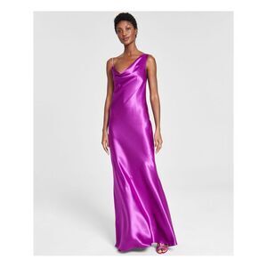 AIDAN Womens Purple Satin Asymmetrical Lined Sleeveless Full-Length Gown Dress 4